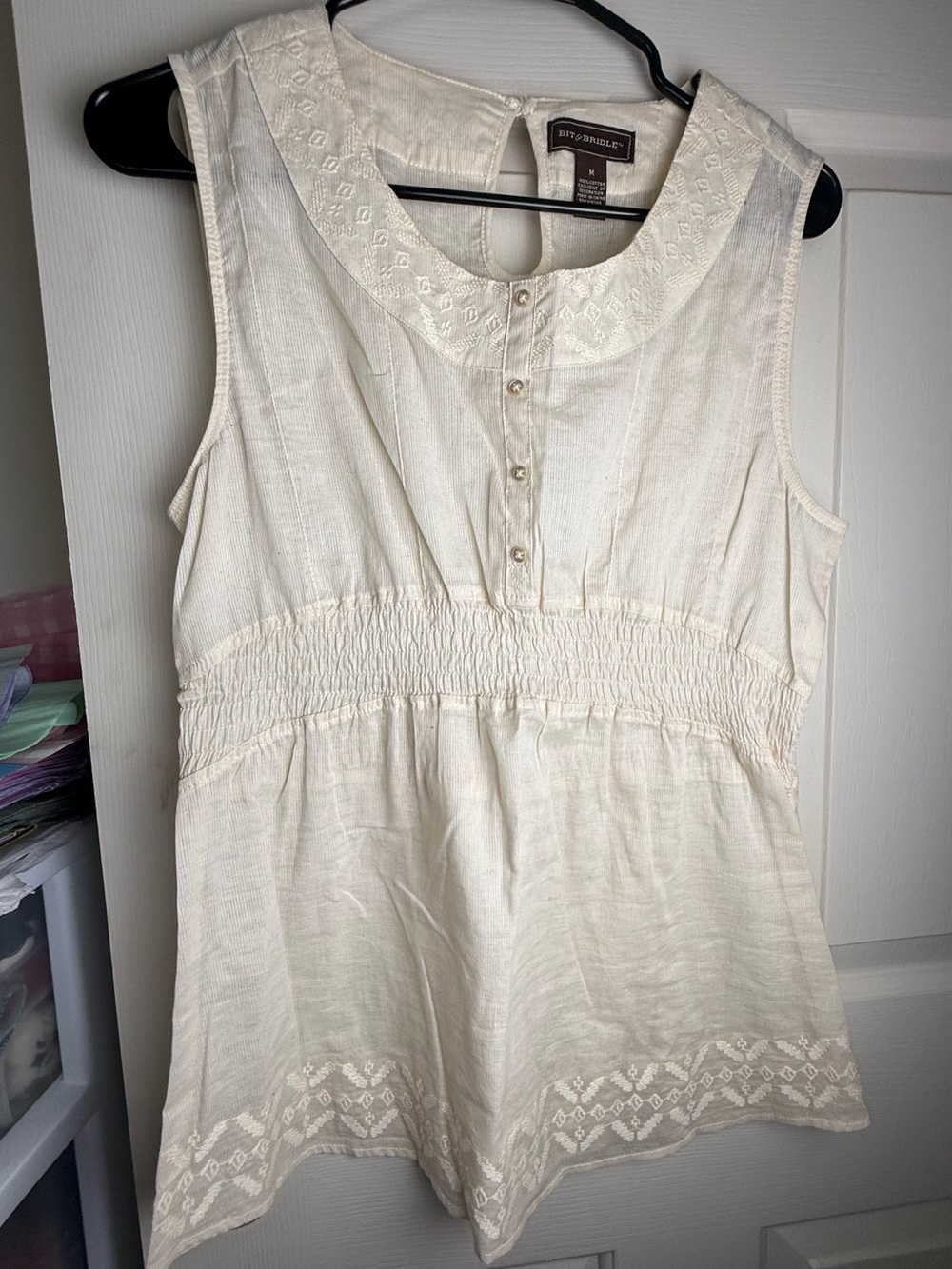 Medium Bit & Bridle Cream Sleeveless Embroidered Peplum Camisole